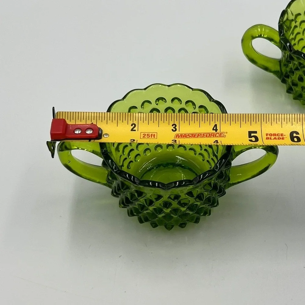 Fenton Hobnail Creamer Sugar Set Avocado Green Very Good MCM Glass